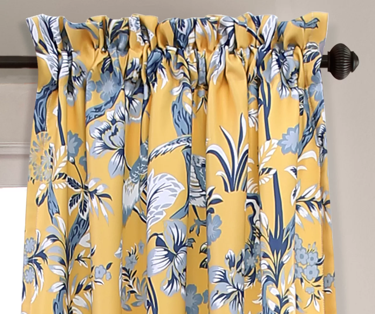 Dolores Yellow & Blue Floral Room-Darkening Rod Pocket Curtain Panel Pair, (84") 2 Dolores Yellow & Blue Floral Room-Darkening Rod Pocket Curtain Panel Pair, (84") - Image 2