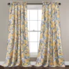 Dolores Yellow & Blue Floral Room-Darkening Rod Pocket Curtain Panel Pair, (84")