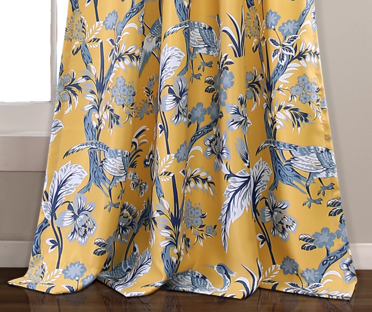 Dolores Yellow & Blue Floral Room-Darkening Rod Pocket Curtain Panel Pair, (84") 4 Dolores Yellow & Blue Floral Room-Darkening Rod Pocket Curtain Panel Pair, (84") - Image 4