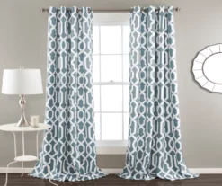 Edward Trellis Blue Room-Darkening Grommet Curtain Panel Pair, (84")