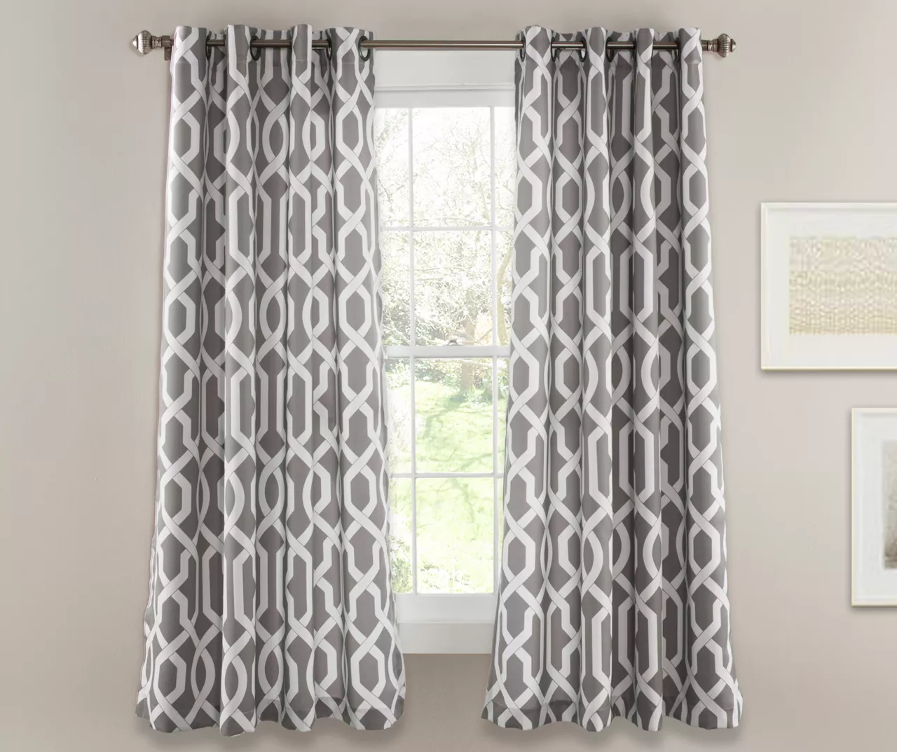 Edward Trellis Gray Room-Darkening Grommet Curtain Panel Pair, (63") 1 Edward Trellis Gray Room-Darkening Grommet Curtain Panel Pair, (63")