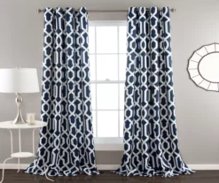 Edward Trellis Navy Room-Darkening Grommet Curtain Panel Pair, (84")