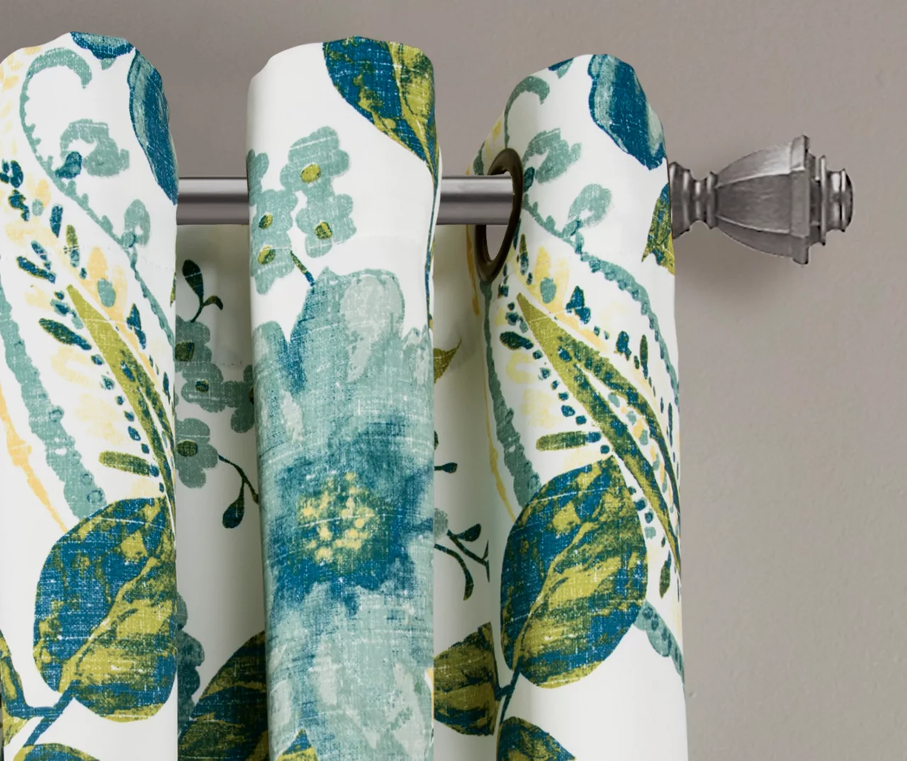 Floral Paisley Blue & Green Room-Darkening Grommet Curtain Panel Pair, (95") 2 Floral Paisley Blue & Green Room-Darkening Grommet Curtain Panel Pair, (95") - Image 2