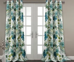 Floral Paisley Blue & Green Room-Darkening Grommet Curtain Panel Pair, (95")