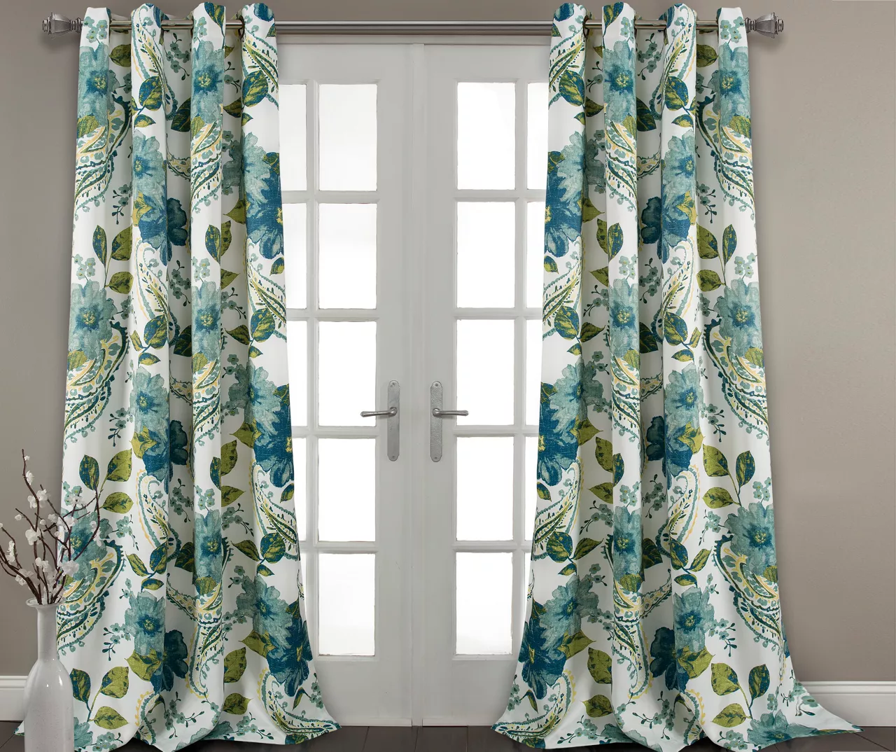 Floral Paisley Blue & Green Room-Darkening Grommet Curtain Panel Pair, (95") 1 Floral Paisley Blue & Green Room-Darkening Grommet Curtain Panel Pair, (95")