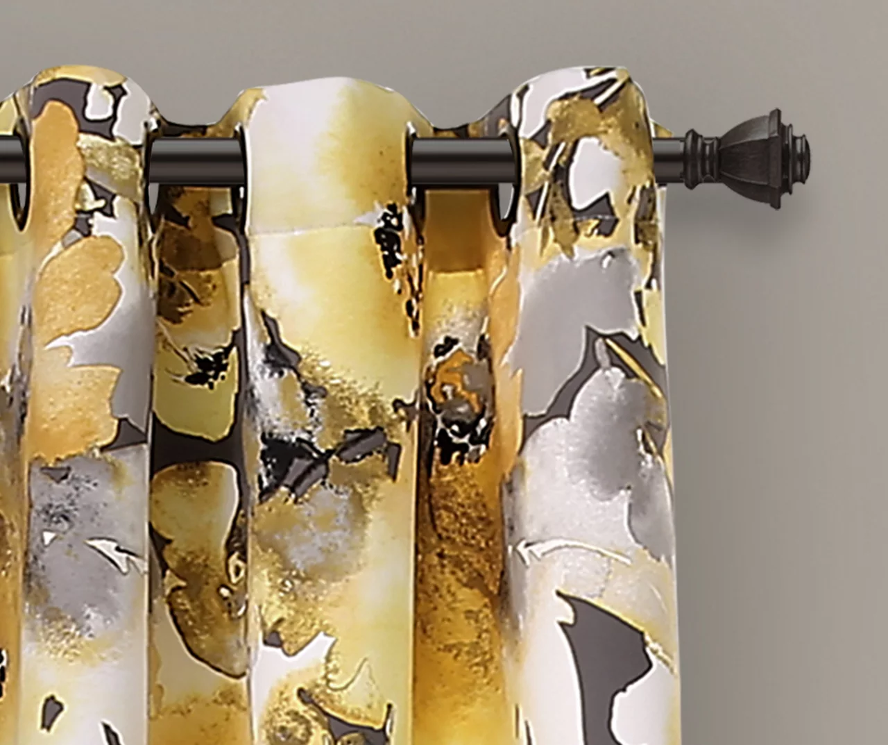 Floral Watercolor Yellow & Gray Room-Darkening Grommet Curtain Panel Pair, (84") 2 Floral Watercolor Yellow & Gray Room-Darkening Grommet Curtain Panel Pair, (84") - Image 2