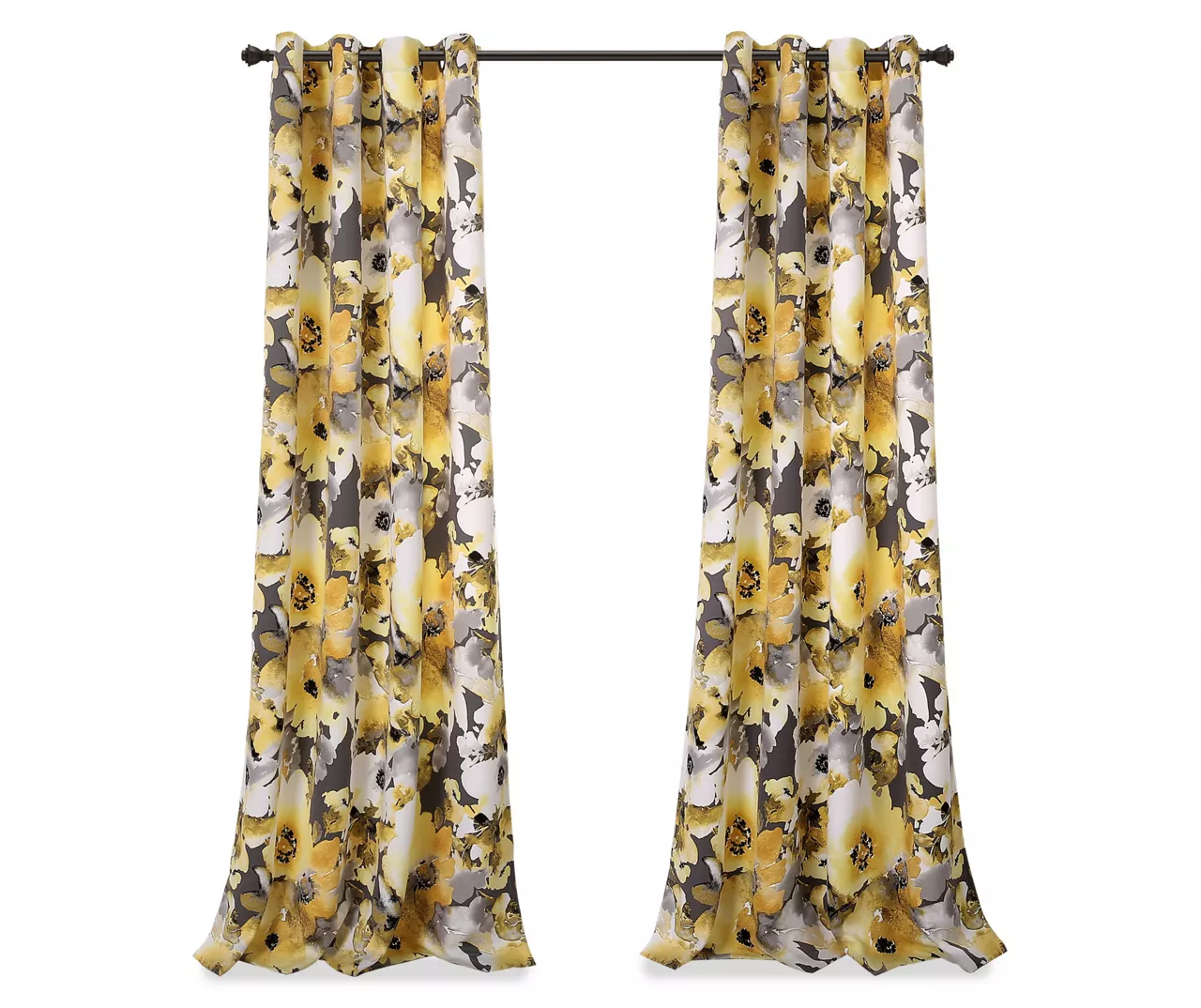 Floral Watercolor Yellow & Gray Room-Darkening Grommet Curtain Panel Pair, (84") 6 Floral Watercolor Yellow & Gray Room-Darkening Grommet Curtain Panel Pair, (84") - Image 6