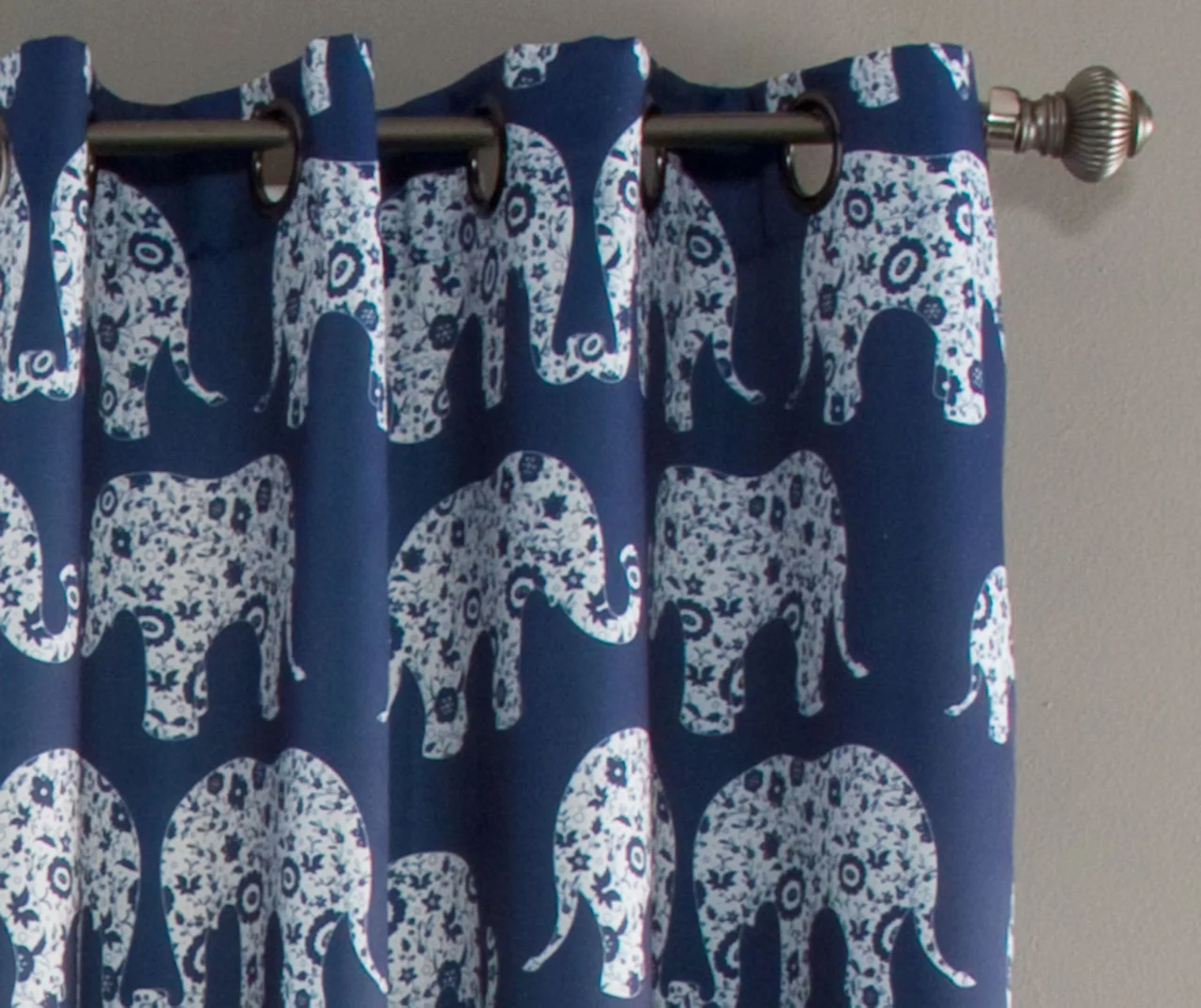 Elephant Parade Navy Room-Darkening Grommet Curtain Panel Pair, (84") 2 Elephant Parade Navy Room-Darkening Grommet Curtain Panel Pair, (84") - Image 2