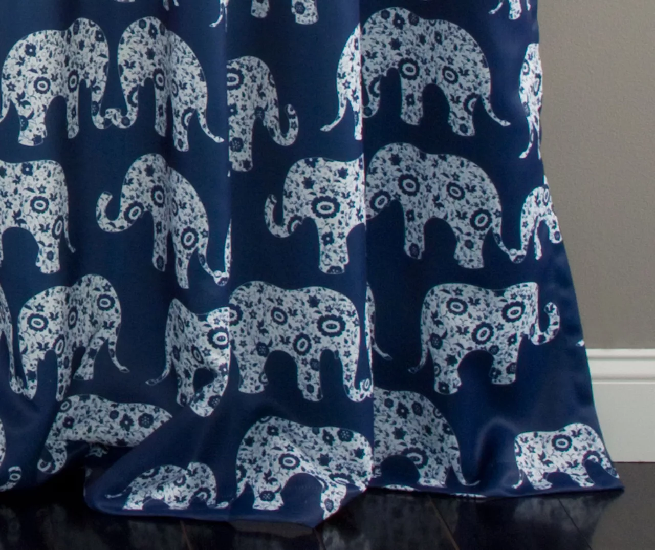 Elephant Parade Navy Room-Darkening Grommet Curtain Panel Pair, (84") 4 Elephant Parade Navy Room-Darkening Grommet Curtain Panel Pair, (84") - Image 4