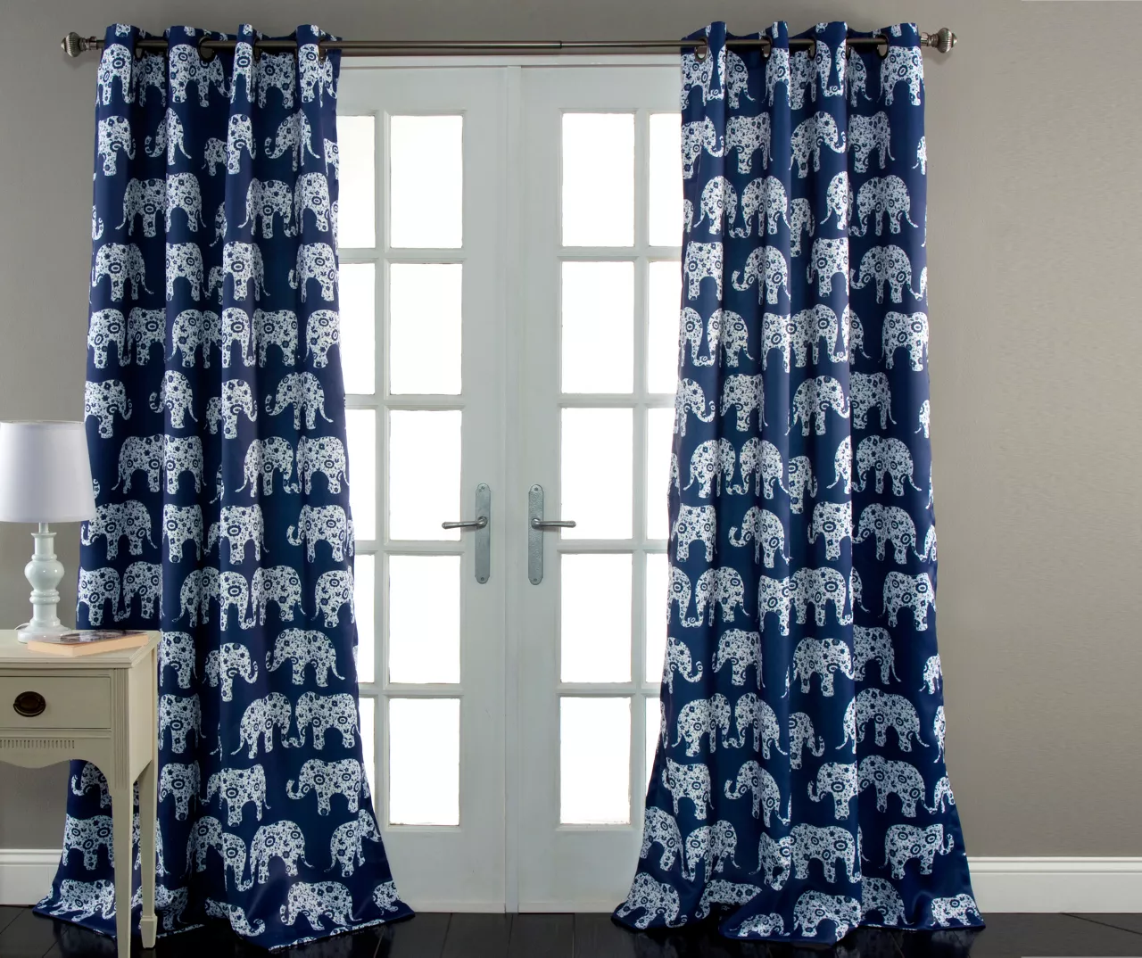 Elephant Parade Navy Room-Darkening Grommet Curtain Panel Pair, (84") 1 Elephant Parade Navy Room-Darkening Grommet Curtain Panel Pair, (84")