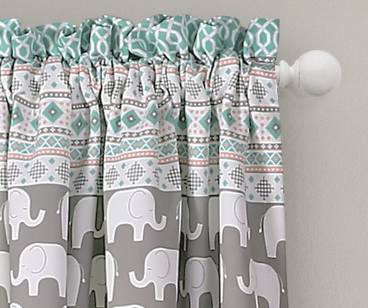 Elephant Stripe Turquoise & Pink Room-Darkening Rod Pocket Curtain Panel Pair, (84") 2 Elephant Stripe Turquoise & Pink Room-Darkening Rod Pocket Curtain Panel Pair, (84") - Image 2