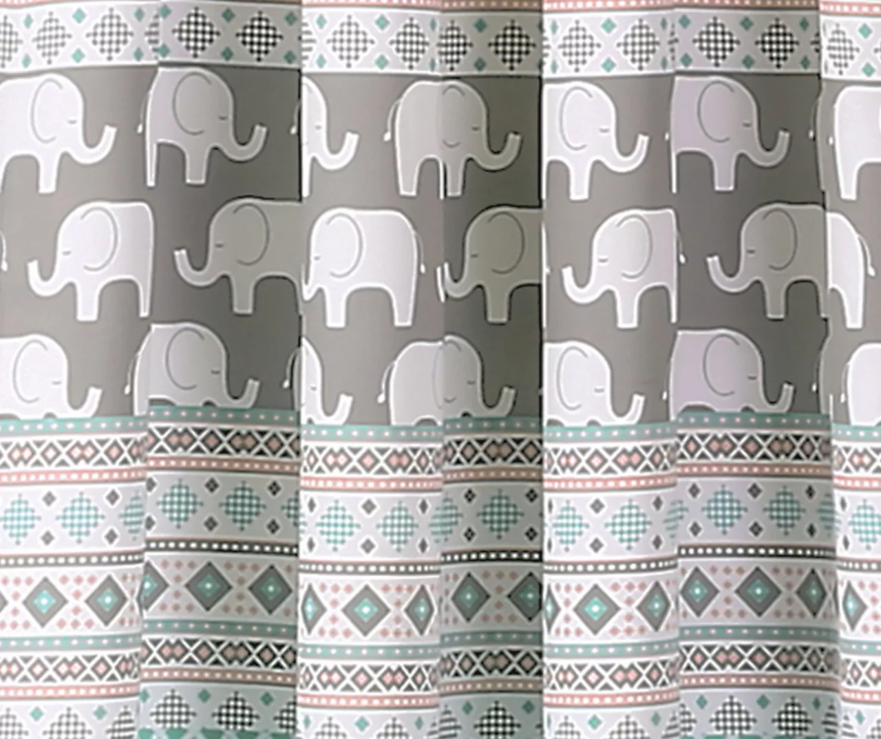 Elephant Stripe Turquoise & Pink Room-Darkening Rod Pocket Curtain Panel Pair, (84") 3 Elephant Stripe Turquoise & Pink Room-Darkening Rod Pocket Curtain Panel Pair, (84") - Image 3
