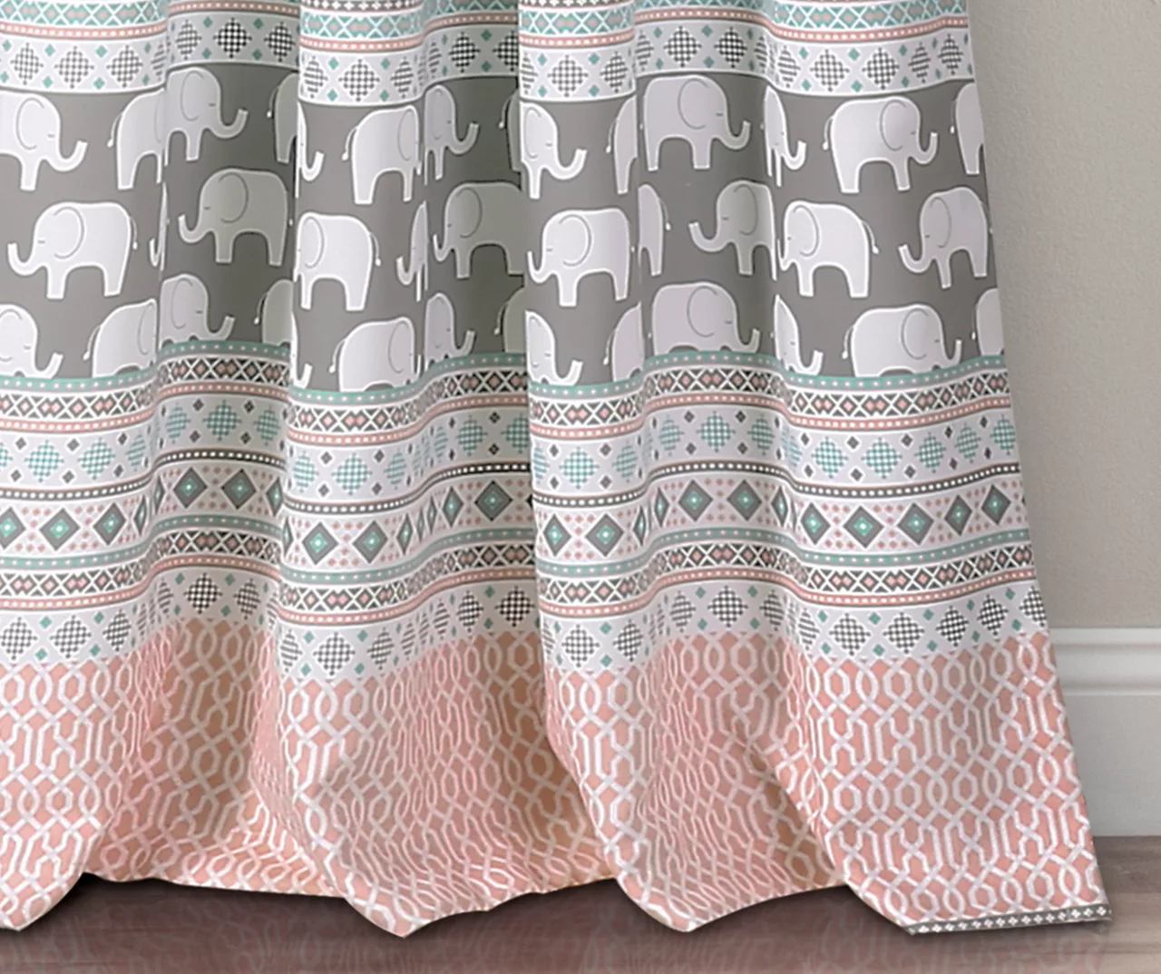 Elephant Stripe Turquoise & Pink Room-Darkening Rod Pocket Curtain Panel Pair, (84") 4 Elephant Stripe Turquoise & Pink Room-Darkening Rod Pocket Curtain Panel Pair, (84") - Image 4