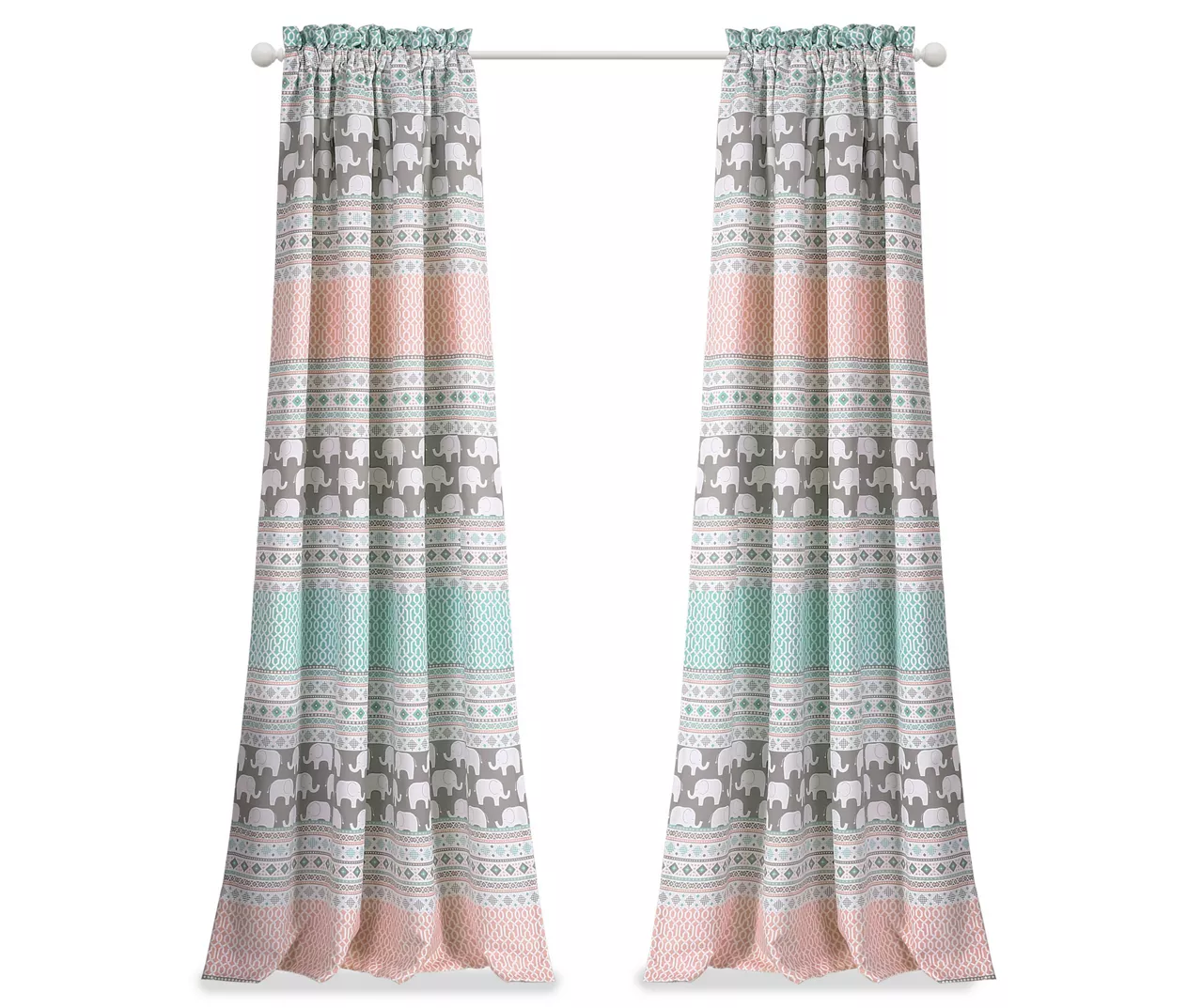 Elephant Stripe Turquoise & Pink Room-Darkening Rod Pocket Curtain Panel Pair, (84") 7 Elephant Stripe Turquoise & Pink Room-Darkening Rod Pocket Curtain Panel Pair, (84") - Image 7