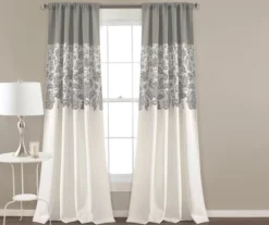 Estate Garden Gray & White Room-Darkening Rod Pocket Curtain Panel Pair, (95")