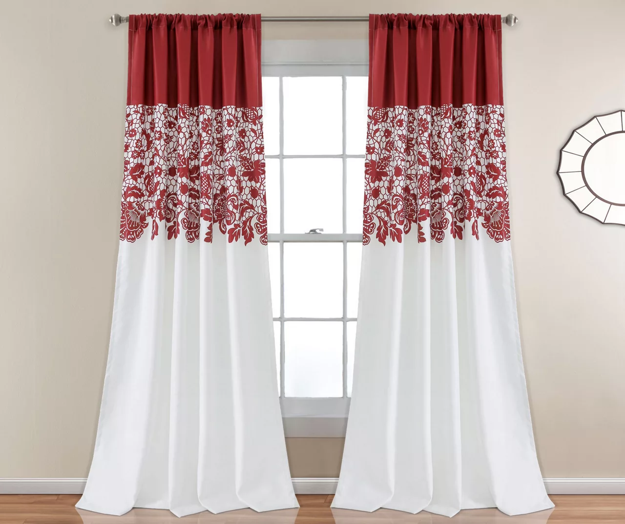 Estate Garden Red & White Room-Darkening Rod Pocket Curtain Panel Pair, (84") 1 Estate Garden Red & White Room-Darkening Rod Pocket Curtain Panel Pair, (84")