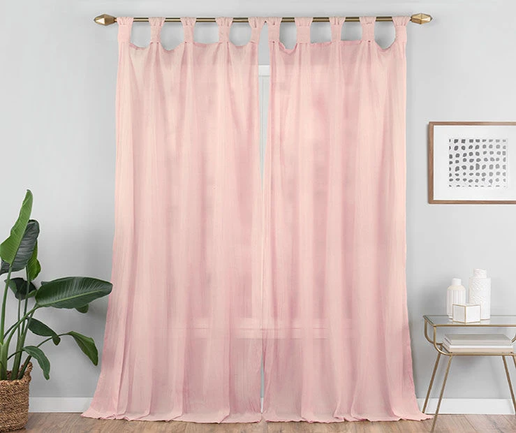 Priya Pink Semi-Sheer Tab Top Curtain Panel, (95") 5 Priya Pink Semi-Sheer Tab Top Curtain Panel, (95") - Image 5