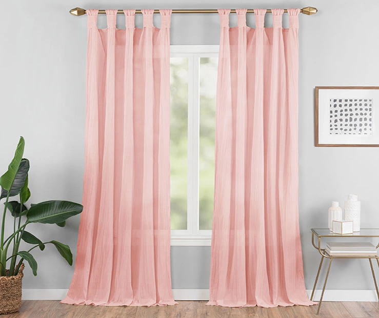 Priya Pink Semi-Sheer Tab Top Curtain Panel, (84") 1 Priya Pink Semi-Sheer Tab Top Curtain Panel, (84")