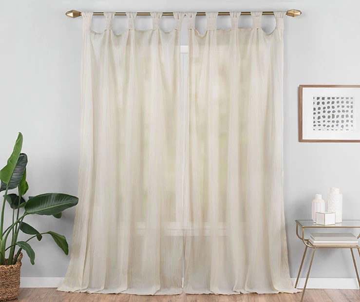 Priya Natural Semi-Sheer Tab Top Curtain Panel, (63") 5 Priya Natural Semi-Sheer Tab Top Curtain Panel, (63") - Image 5