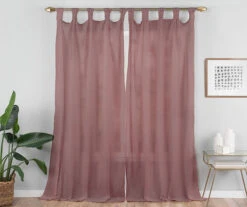 Priya Dark Rose Semi-Sheer Tab Top Curtain Panel, (63") 10 Priya Dark Rose Semi-Sheer Tab Top Curtain Panel, (63") -Cuisinart Store 810474133 5