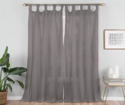 Priya Gray Semi-Sheer Tab Top Curtain Panel, (63") -Cuisinart Store 810474134 5