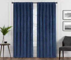 Harper Navy Velvet Blackout Rod Pocket Curtain Panel, (95")