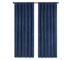 Harper Navy Velvet Blackout Rod Pocket Curtain Panel, (95") -Cuisinart Store 810474869 4