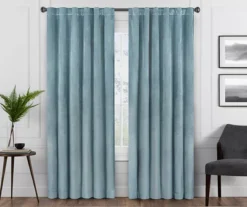 Harper Blue Velvet Blackout Rod Pocket Curtain Panel, (108")