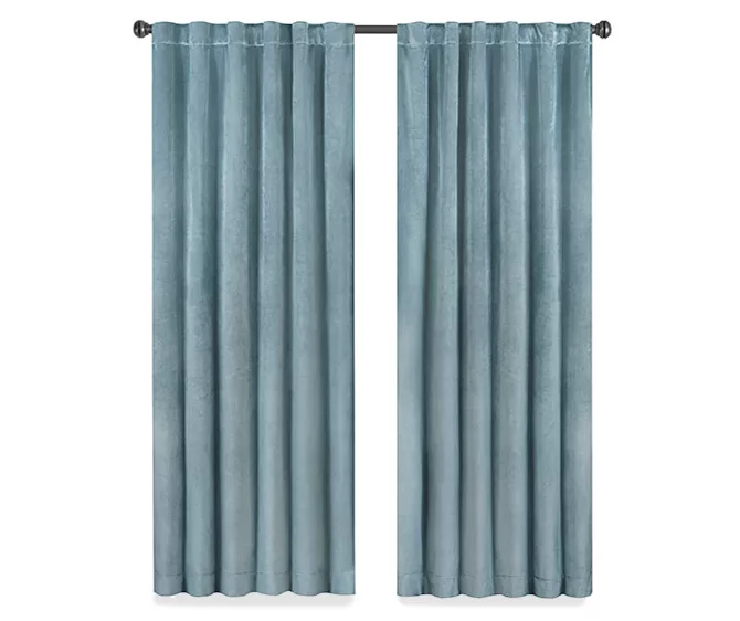Harper Blue Velvet Blackout Rod Pocket Curtain Panel, (108") 4 Harper Blue Velvet Blackout Rod Pocket Curtain Panel, (108") - Image 4