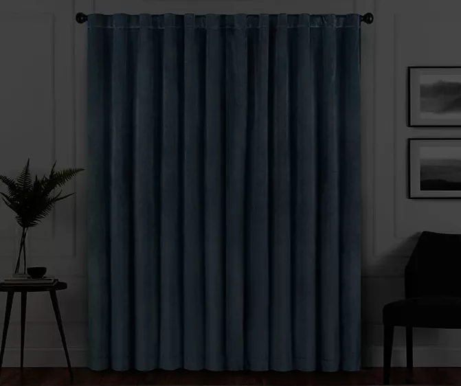 Harper Blue Velvet Blackout Rod Pocket Curtain Panel, (108") 6 Harper Blue Velvet Blackout Rod Pocket Curtain Panel, (108") - Image 6