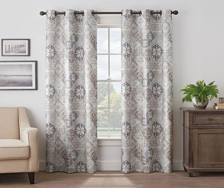 Martina Medallion Taupe Blackout Grommet Curtain Panel, (84") 1 Martina Medallion Taupe Blackout Grommet Curtain Panel, (84")
