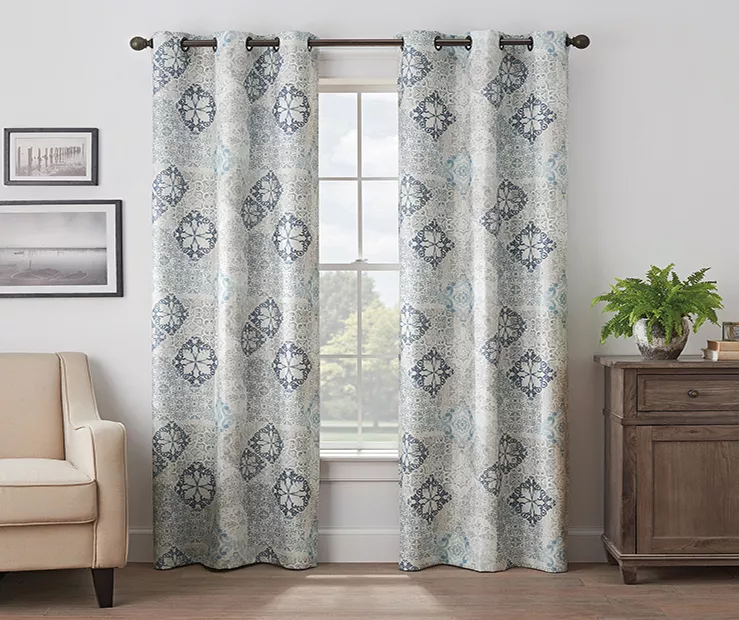 Martina Medallion Blue Blackout Grommet Curtain Panel, (63") 1 Martina Medallion Blue Blackout Grommet Curtain Panel, (63")