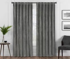 Harper Charcoal Velvet Blackout Rod Pocket Curtain Panel, (63")
