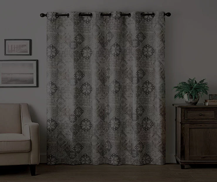 Martina Medallion Taupe Blackout Grommet Curtain Panel, (95") 6 Martina Medallion Taupe Blackout Grommet Curtain Panel, (95") - Image 6