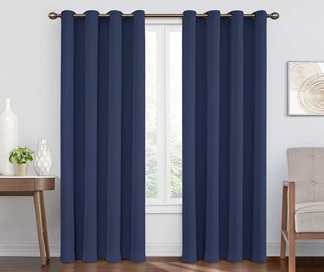 Round & Round Navy Blackout Grommet Curtain Panel, (84") 1 Round & Round Navy Blackout Grommet Curtain Panel, (84")