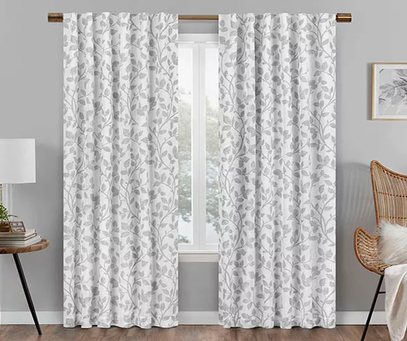 Nora Botanical White Blackout Rod Pocket Curtain Panel, (95") 1 Nora Botanical White Blackout Rod Pocket Curtain Panel, (95")