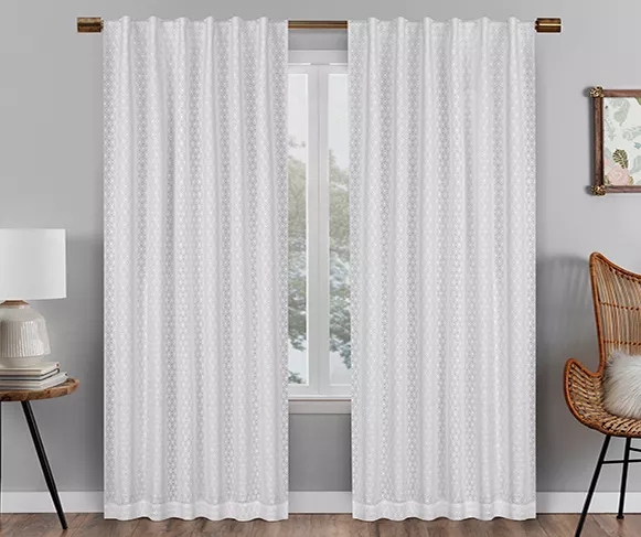 Nora Crochet White Blackout Rod Pocket Curtain Panel, (95") 1 Nora Crochet White Blackout Rod Pocket Curtain Panel, (95")