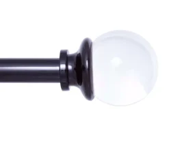 Clear Ball Glossy Black 1" Curtain Rod, (42"-120")