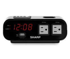Sharp Digital Dual Alarm Clock With Power Outlets & USB Port