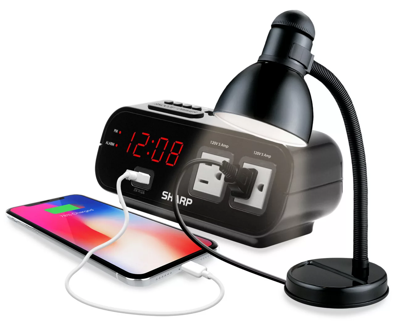 Sharp Digital Dual Alarm Clock With Power Outlets & USB Port 2 Sharp Digital Dual Alarm Clock With Power Outlets & USB Port - Image 2