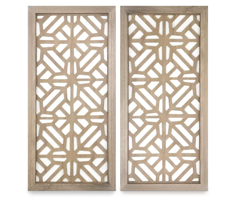 Natural Carved Wood 2-Piece Panel Set 1 Natural Carved Wood 2-Piece Panel Set