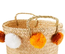 Woven Storage Basket With Orange Pom Poms -Cuisinart Store 810503542 1