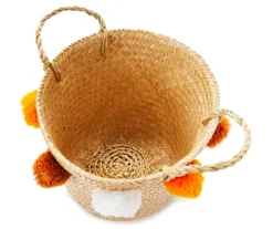 Woven Storage Basket With Orange Pom Poms -Cuisinart Store 810503542 3