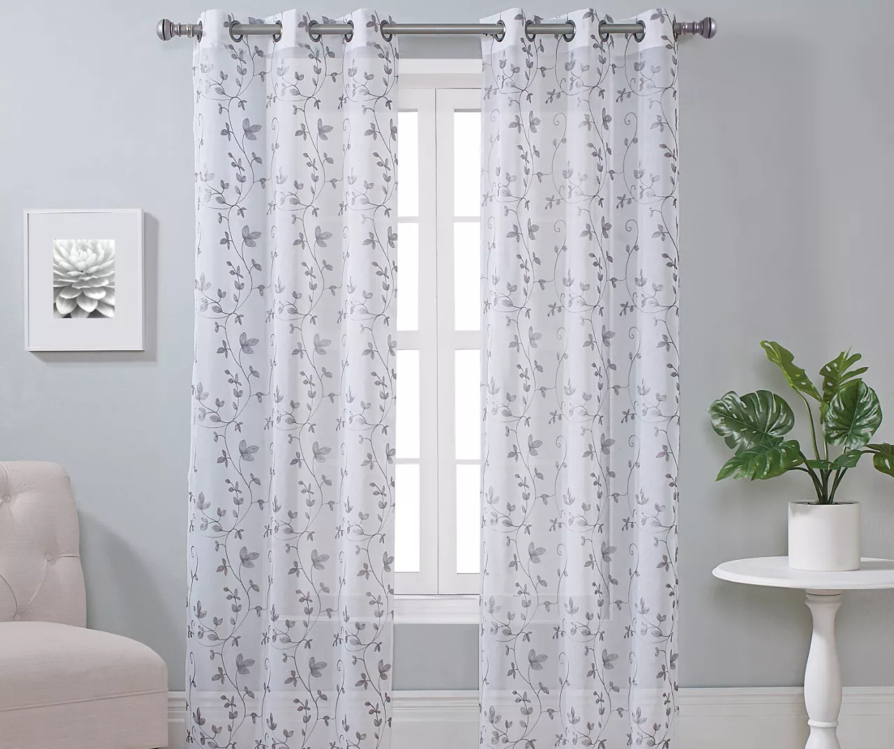 Broyhill Cassandra Floral Sheer Grommet Curtain Panel Pair 1 Broyhill Cassandra Floral Sheer Grommet Curtain Panel Pair