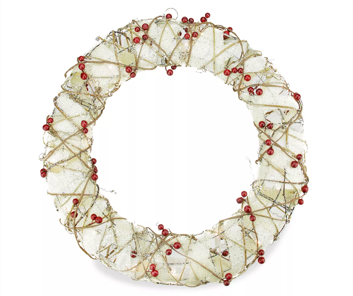 18" Burlap & Berry Light-Up Wreath 1 18" Burlap & Berry Light-Up Wreath