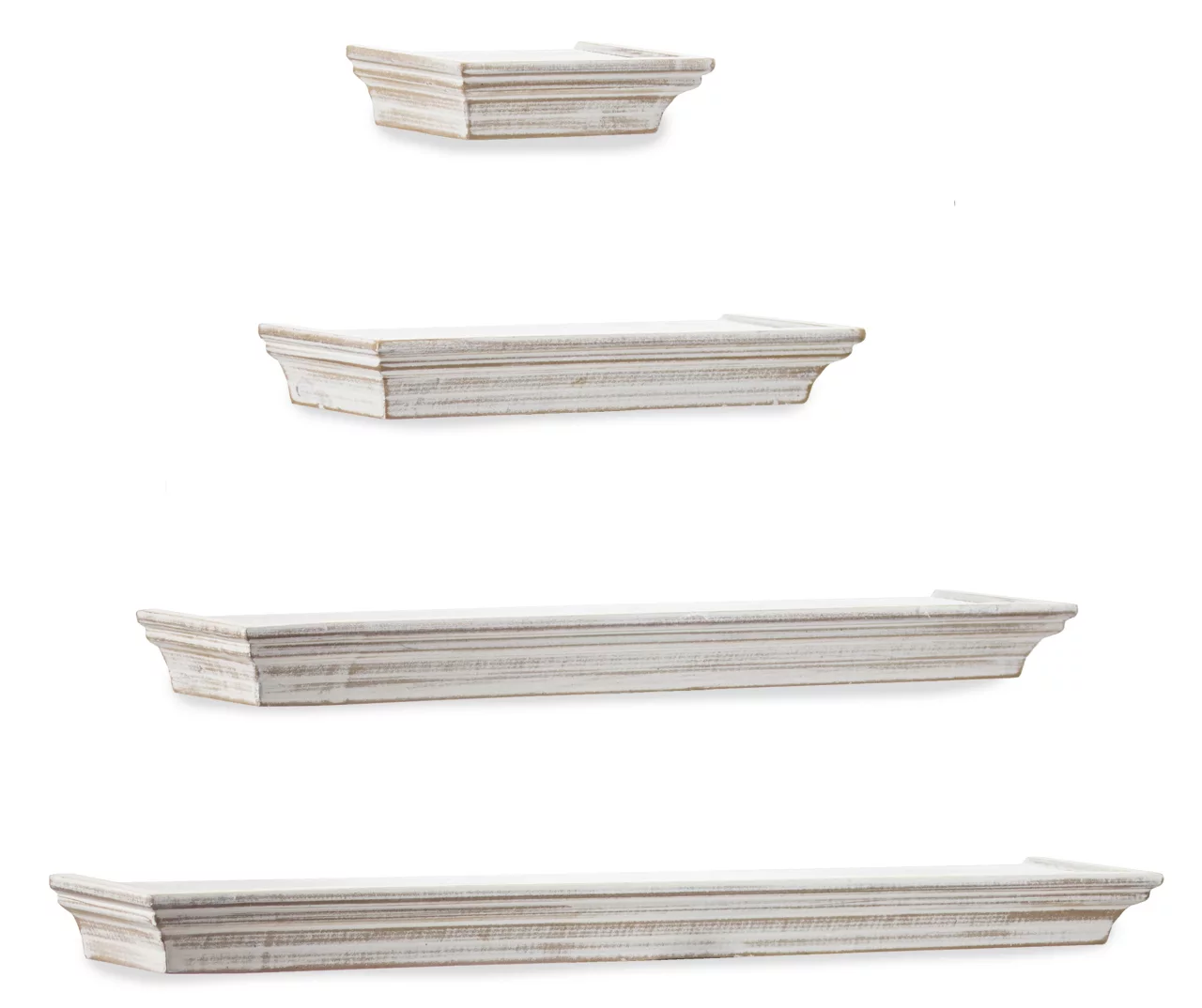 White Crown Molding 4-Piece Floating Shelves Set 1 White Crown Molding 4-Piece Floating Shelves Set