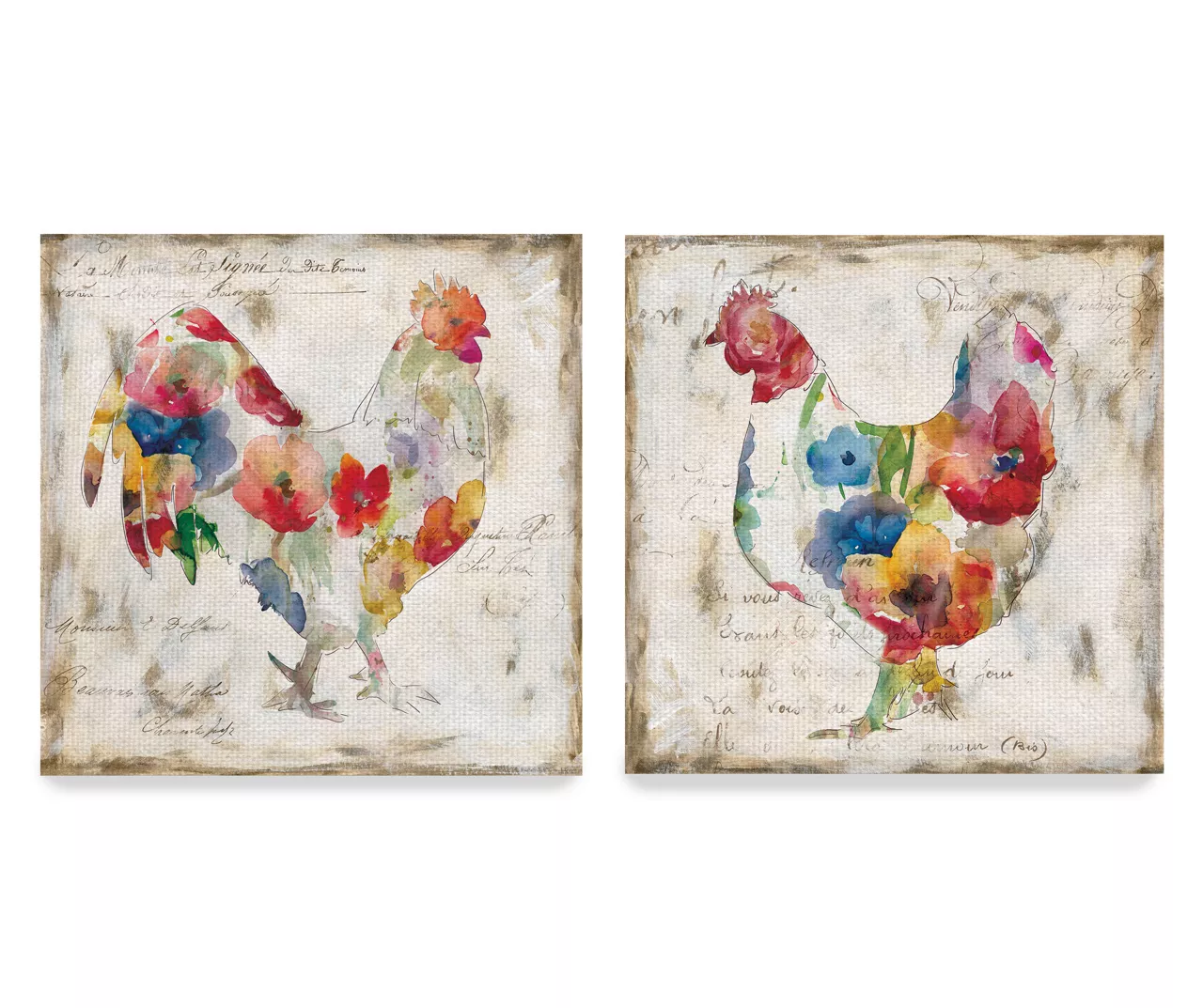 Flowered Hen & Rooster 2-Piece Wrapped Canvas Set 1 Flowered Hen & Rooster 2-Piece Wrapped Canvas Set