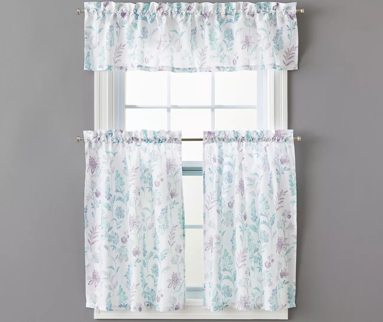 Adair Floral Valance & Tier 3-Piece Curtain Set 1 Adair Floral Valance & Tier 3-Piece Curtain Set