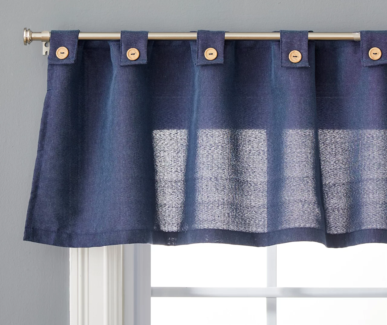 Chambray Blue Valance & Tier 3-Piece Curtain Set 2 Chambray Blue Valance & Tier 3-Piece Curtain Set - Image 2