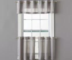 Gray Tucker Textured Valance & Tier 3-Piece Curtain Set
